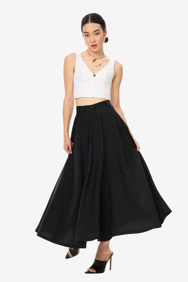 Aleksander Revas – SWALLOW | Black Linen and Tencel™ Midi Cloche Skirt - Image 2